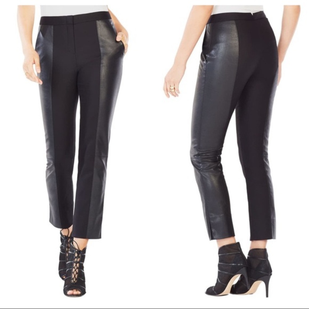 BCBGMaxAzria Black Leather-Trim Pants